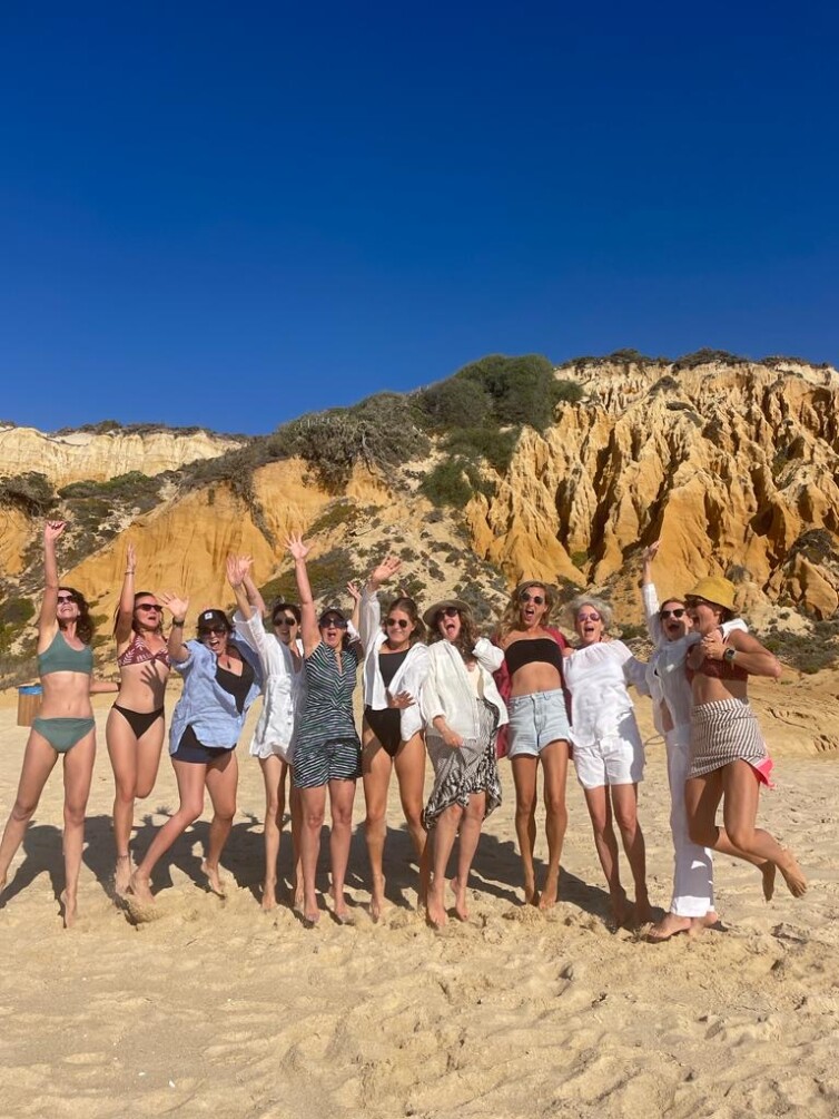 Women at a wellness retreat on the beach in Portugal