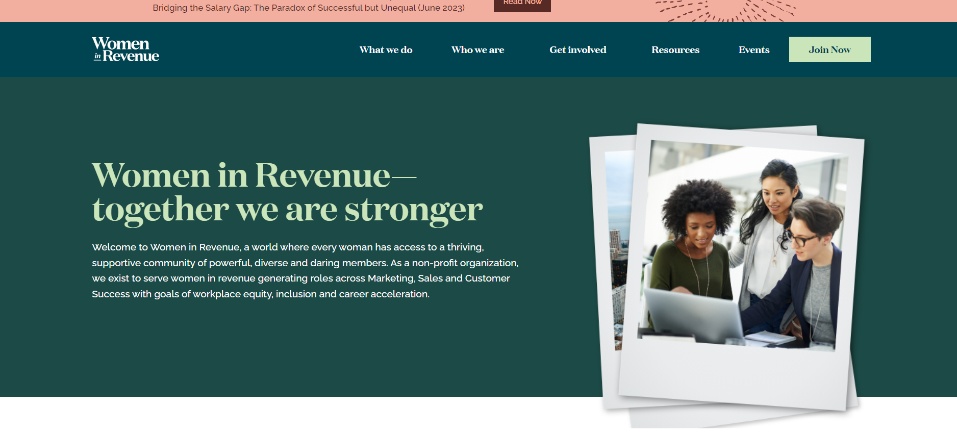 Women in revenue website screenshot