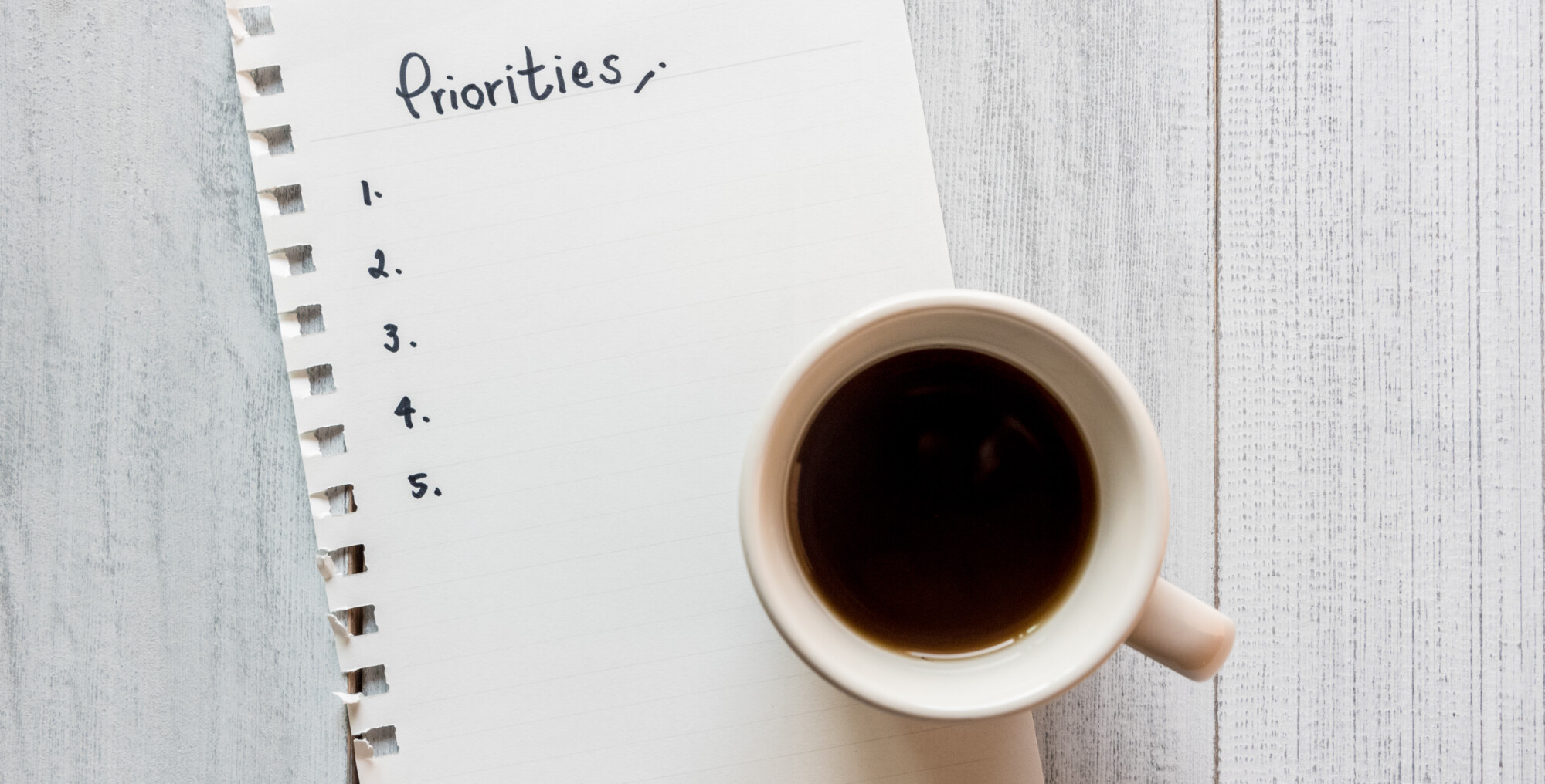 Priorities list with cup of coffee