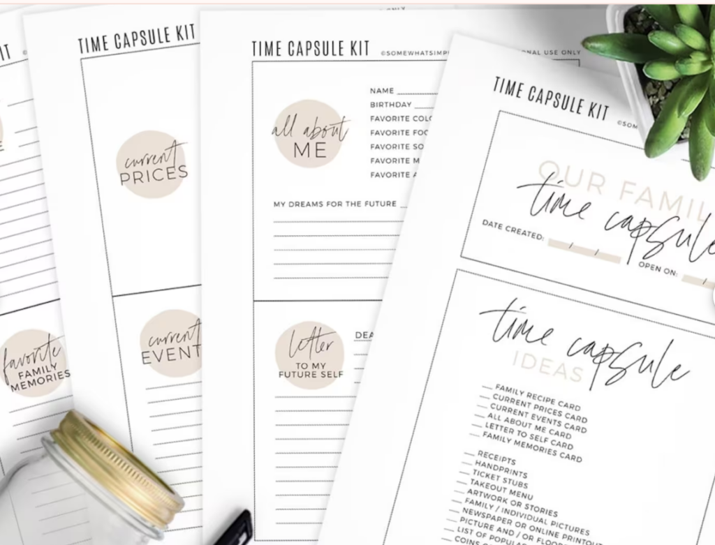 Time Capsule Printables from Etsy