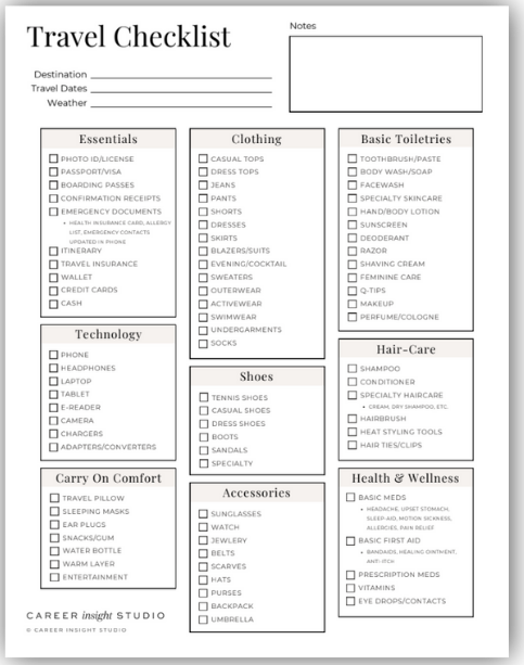 Travel Packing Checklist