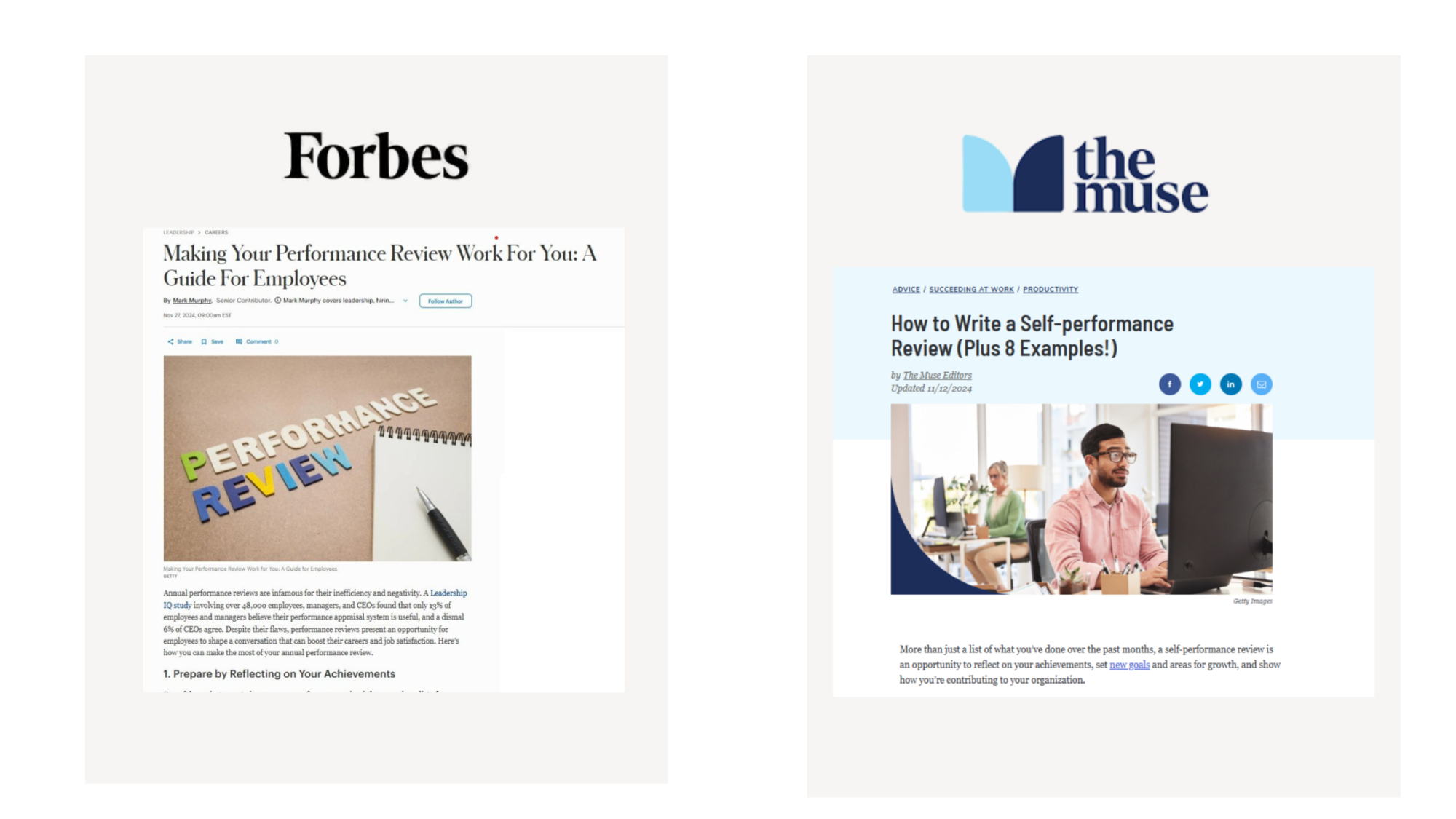 Screen shot of 2 articles from Forbes and Muse