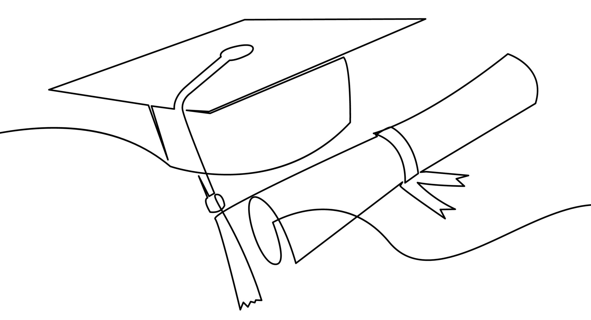 Grad cap and diploma line art